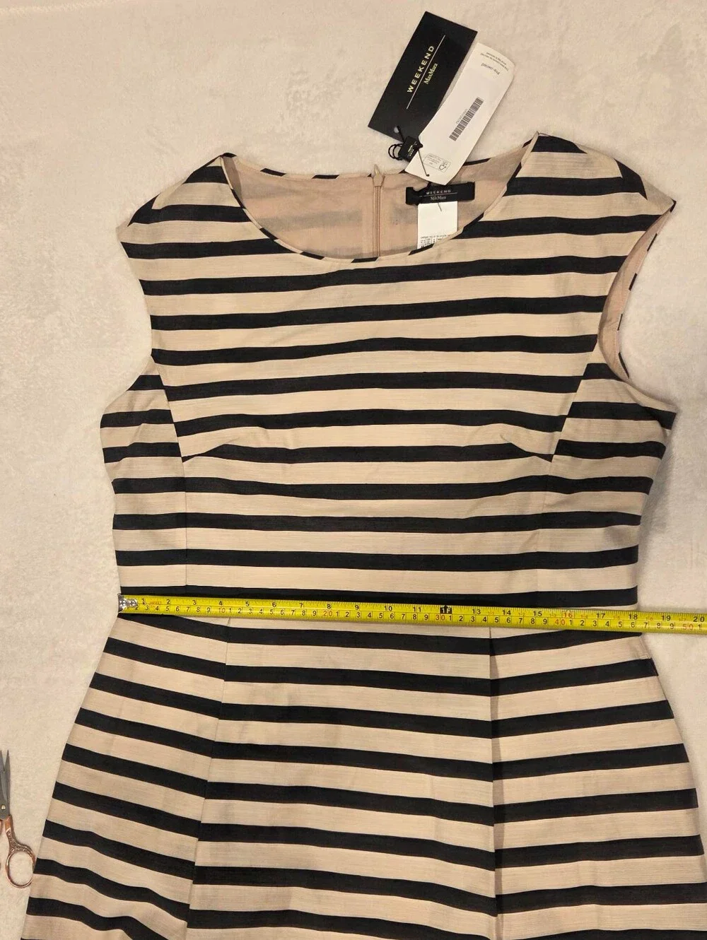 WEEKEND MAXMARA Striped Tie-Neck Sleeveless Dress in Black and White, Size 16 - Picture 12 of 16